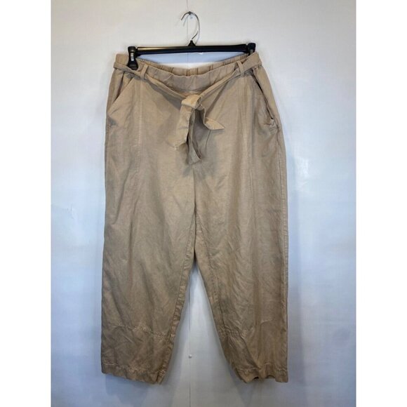 Eileen Fisher Large Khaki Tencel Linen Ankle Pant Tie Waist EUC - Picture 3 of 6